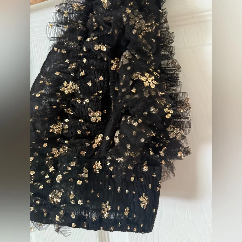 Free People Sosha Party Top black Smocked Sparkling Embellishments M NEW - Picture 7 of 13